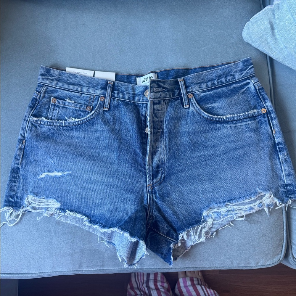 Agolde Blue Jean Shorts Distressed Cut-Off Style